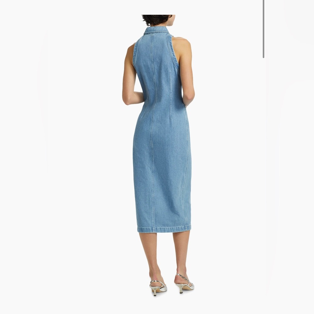 TOCCIN Palmer Washed-Denim Button-Front Midi-Dress in Light Wash - Picture 3 of 10